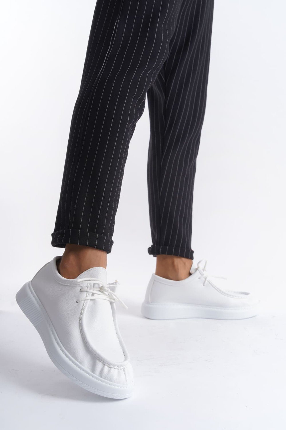 SLW170 Tornado Bağcıklı Cilt Erkek Günlük Spor Klasik Ayakkabı CBT - Beyaz