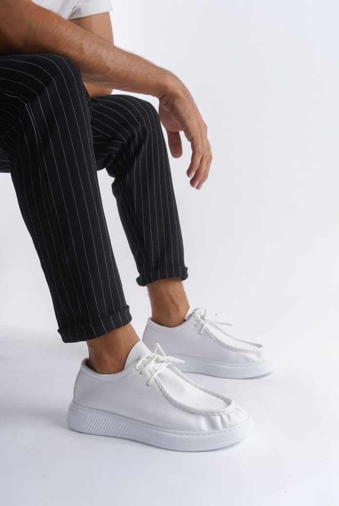 SLW170 Tornado Bağcıklı Cilt Erkek Günlük Spor Klasik Ayakkabı CBT - Beyaz