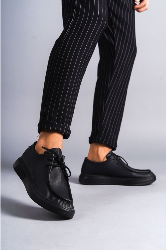 SLW170 Tornado Bağcıklı Cilt Erkek Günlük Spor Klasik Ayakkabı CST - Siyah