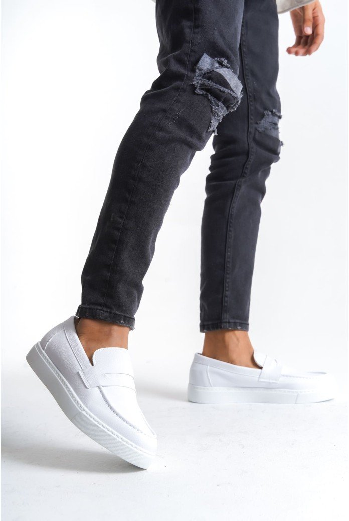 SLW180 Estilo X Bağcıksız Cilt Erkek Günlük Spor Klasik Ayakkabı CBT - Beyaz