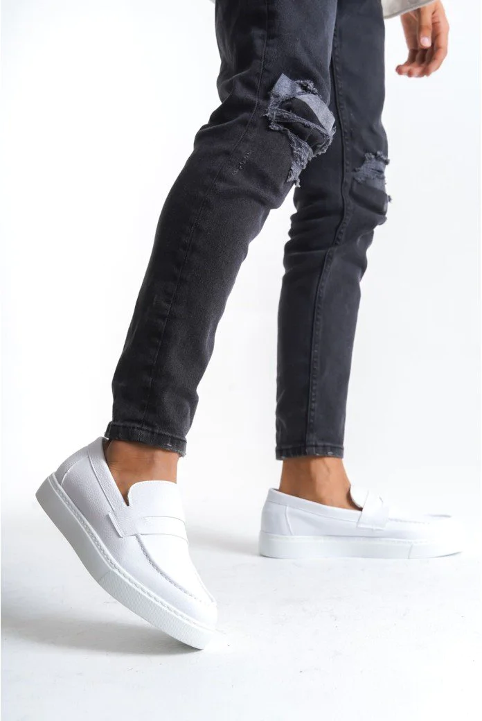 SLW180 Estilo X Bağcıksız Cilt Erkek Günlük Spor Klasik Ayakkabı CBT - Beyaz