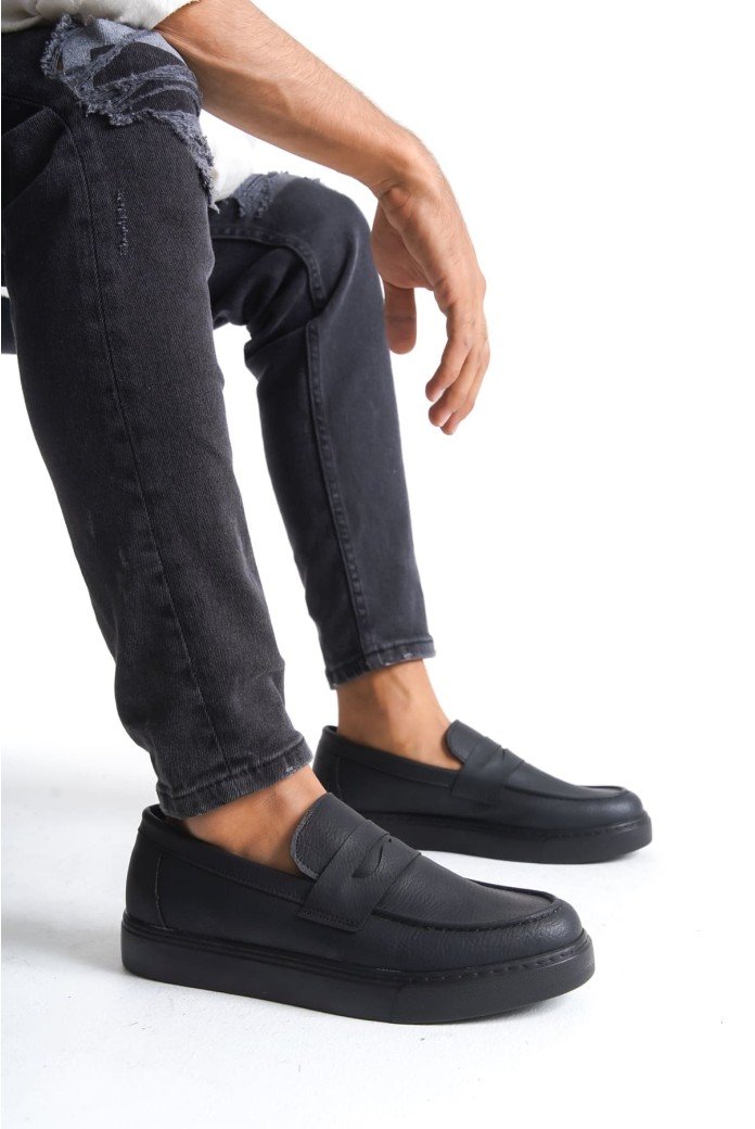 SLW180 Estilo X Bağcıksız Cilt Erkek Günlük Spor Klasik Ayakkabı CST - Siyah