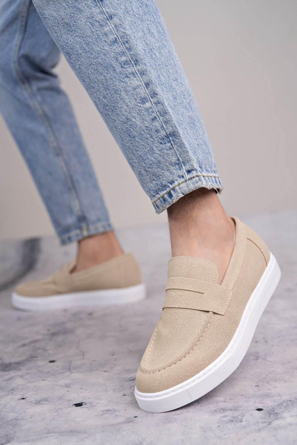 SLW180 Estilo X Bağcıksız Süet Erkek Günlük Spor Klasik Ayakkabı SBT - Krem