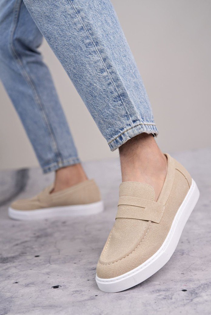 SLW180 Estilo X Bağcıksız Süet Erkek Günlük Spor Klasik Ayakkabı SBT - Krem