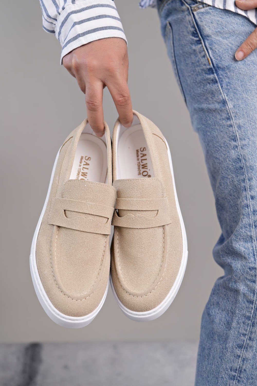 SLW180 Estilo X Bağcıksız Süet Erkek Günlük Spor Klasik Ayakkabı SBT - Krem