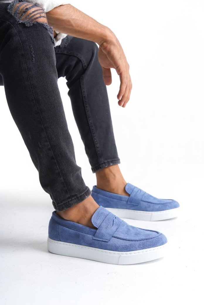 SLW180 Estilo X Bağcıksız Süet Erkek Günlük Spor Klasik Ayakkabı SBT - Mavi