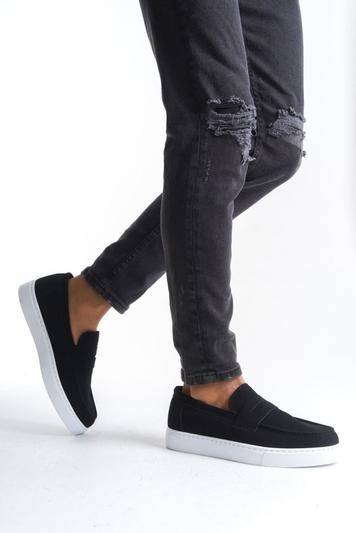 SLW180 Estilo X Bağcıksız Süet Erkek Günlük Spor Klasik Ayakkabı SBT - Siyah