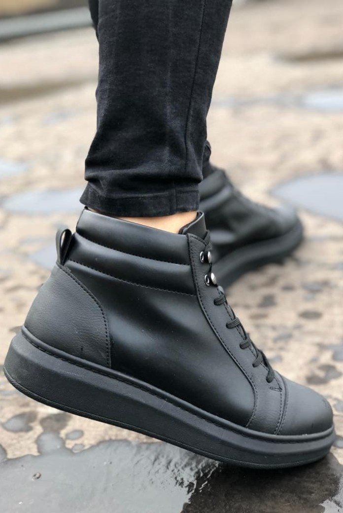 SLW202 Toronto Bağcıklı Cilt Erkek Spor Bot ST - Siyah