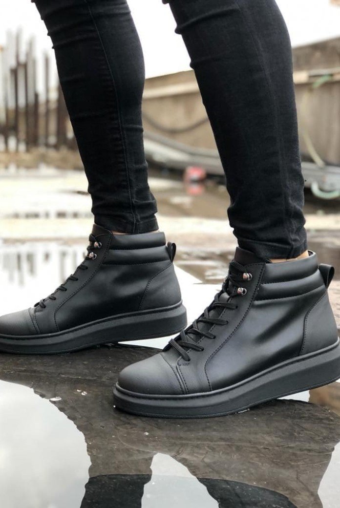 SLW202 Toronto Bağcıklı Cilt Erkek Spor Bot ST - Siyah