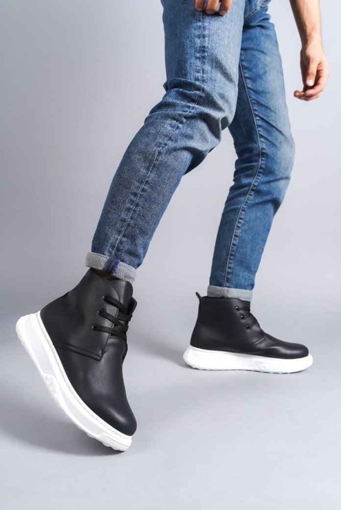 SLW204 Franca Bağcıklı Cilt Erkek Spor Bot BT - Siyah