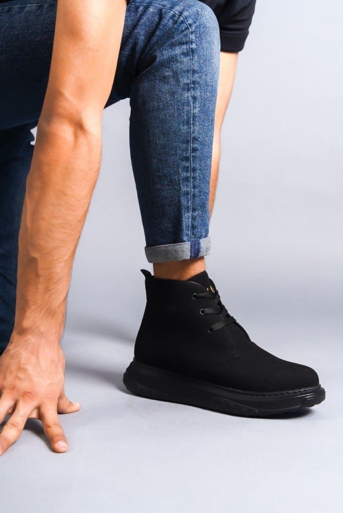 SLW204 Franca Bağcıklı Süet Erkek Spor Bot ST - Siyah