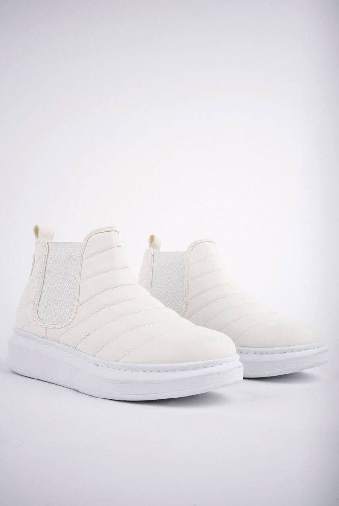 SLW205 Boston Bağcıksız Cilt Erkek Spor Bot BT - Beyaz