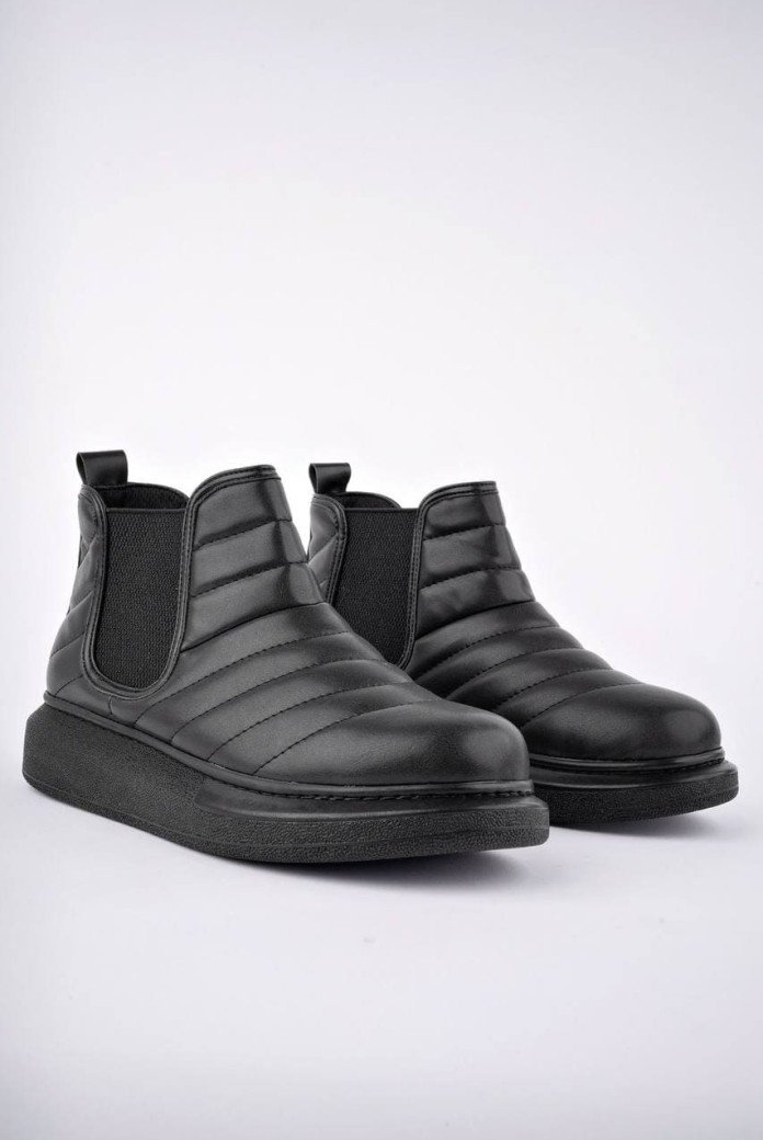 SLW205 Boston Bağcıksız Cilt Erkek Spor Bot ST - Siyah