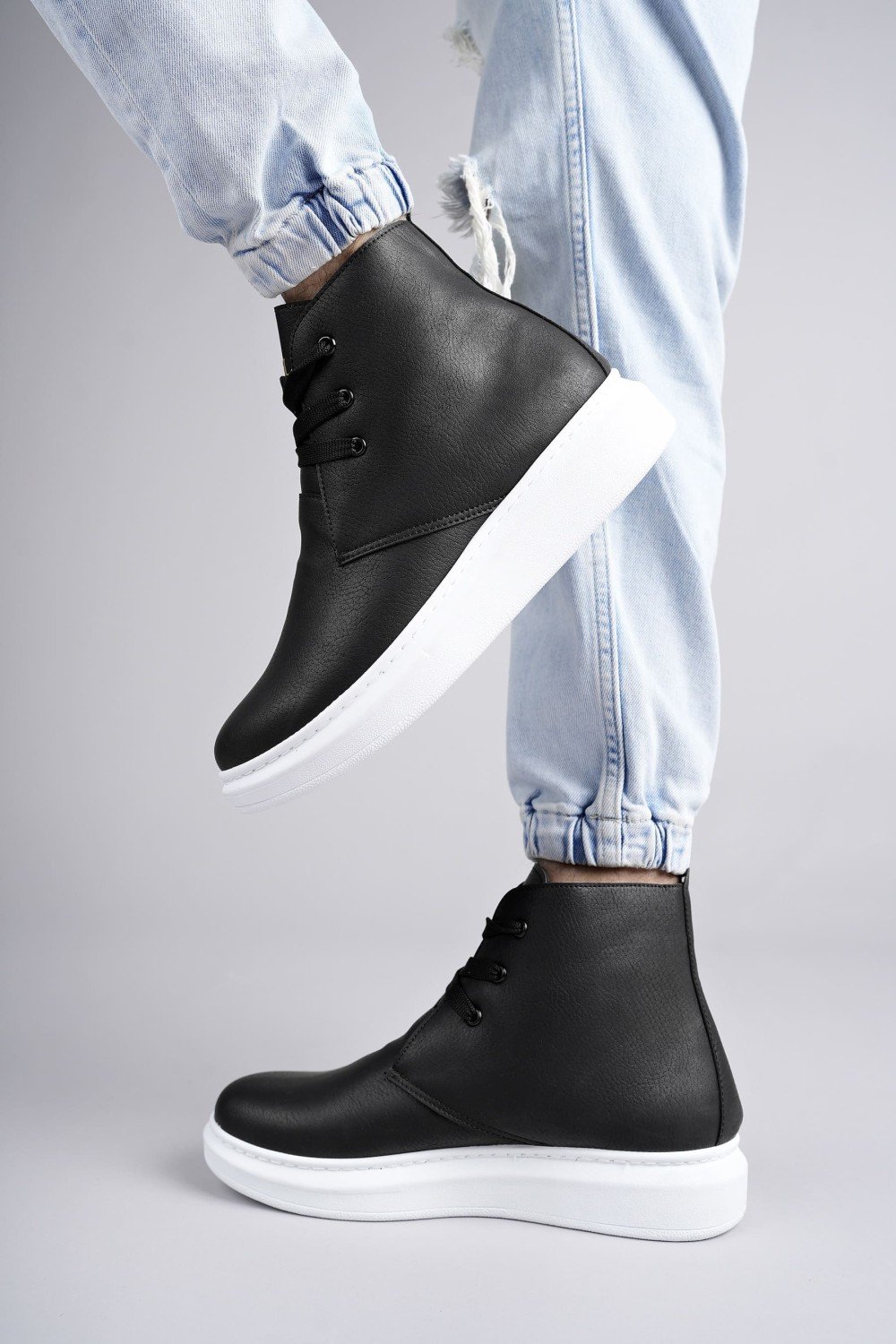 SLW207 Oslo Bağcıklı Cilt Erkek Günlük Spor Bot BT - Siyah