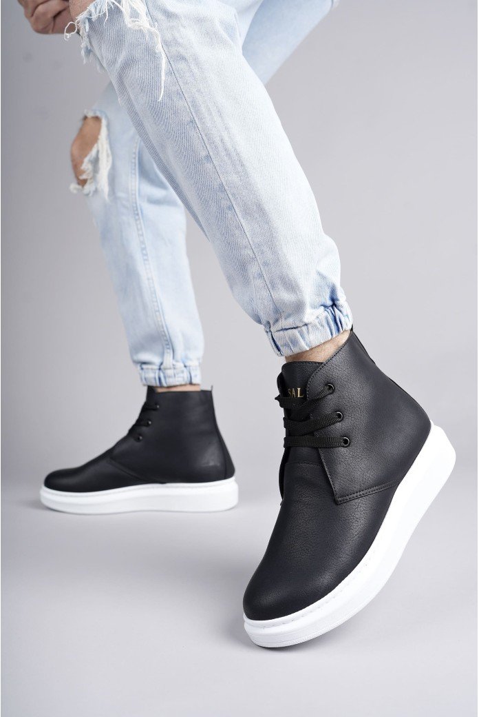 SLW207 Oslo Bağcıklı Cilt Erkek Günlük Spor Bot BT - Siyah