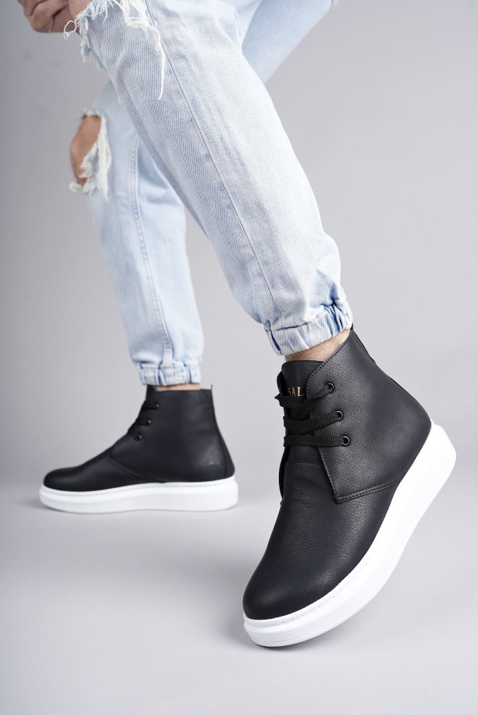 SLW207 Oslo Bağcıklı Cilt Erkek Günlük Spor Bot BT - Siyah