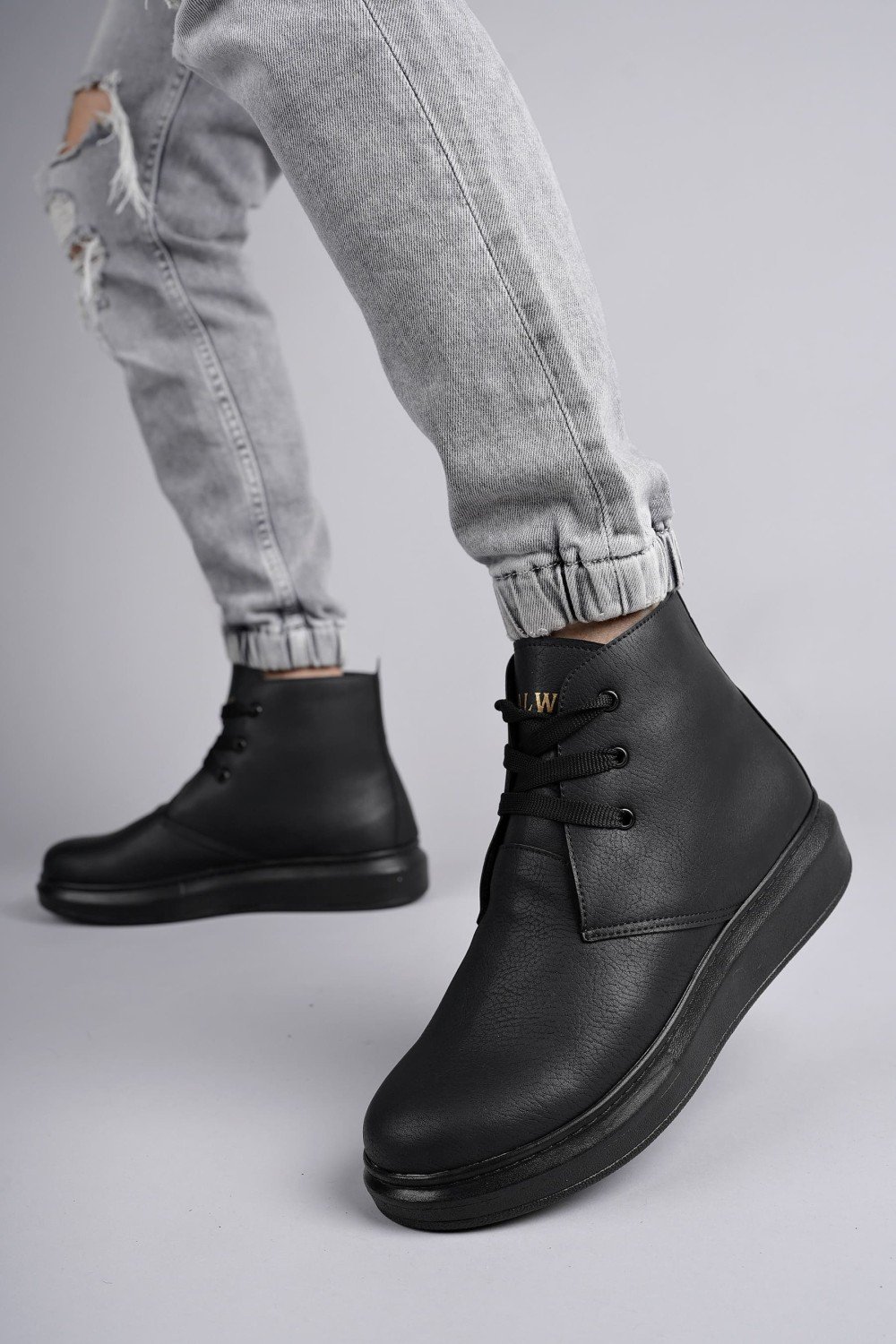 SLW207 Oslo Bağcıklı Cilt Erkek Günlük Spor Bot ST - Siyah
