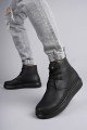 SLW207 Oslo Bağcıklı Cilt Erkek Günlük Spor Bot ST - Siyah