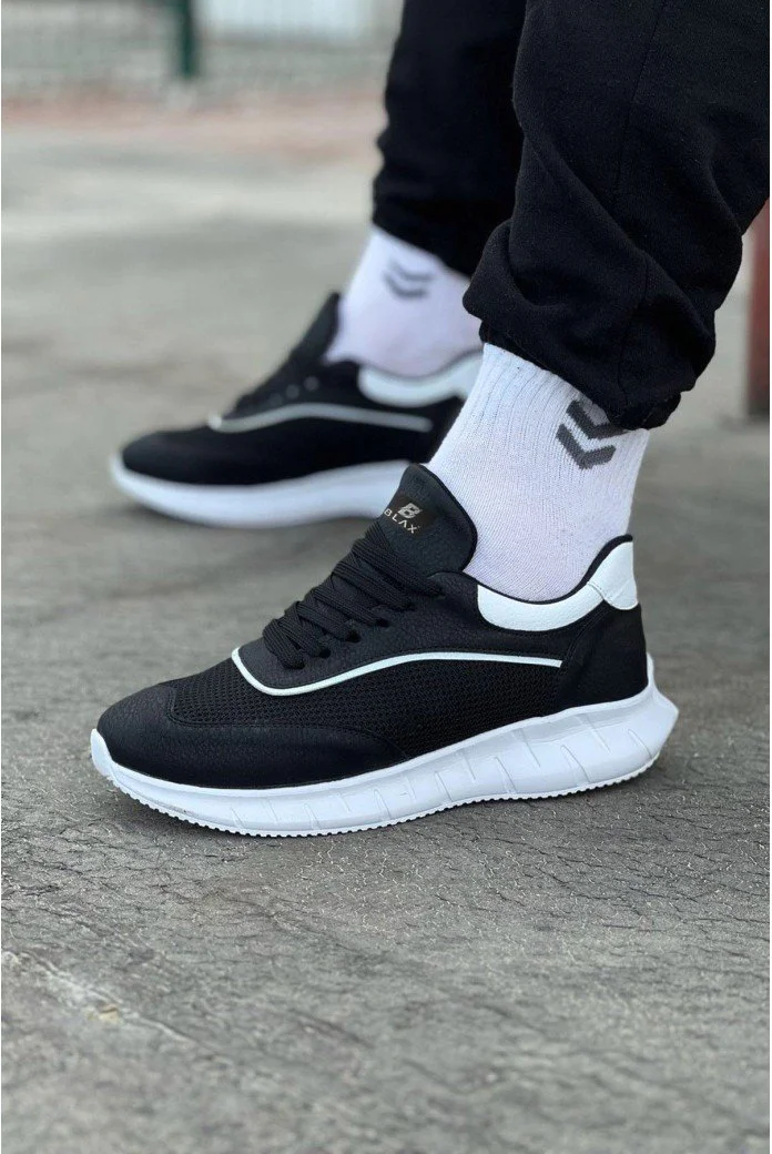 WG062 Siyah Beyaz Triko Erkek Spor Ayakkabı