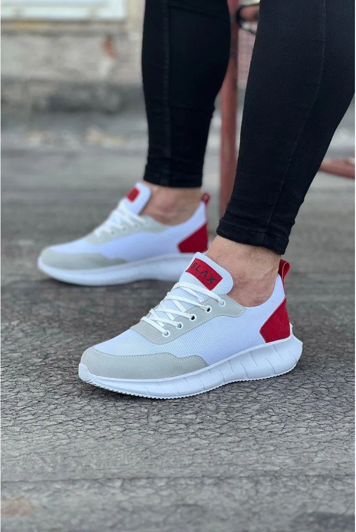 WG063 Beyaz Kırmızı Triko Erkek Spor Ayakkabı